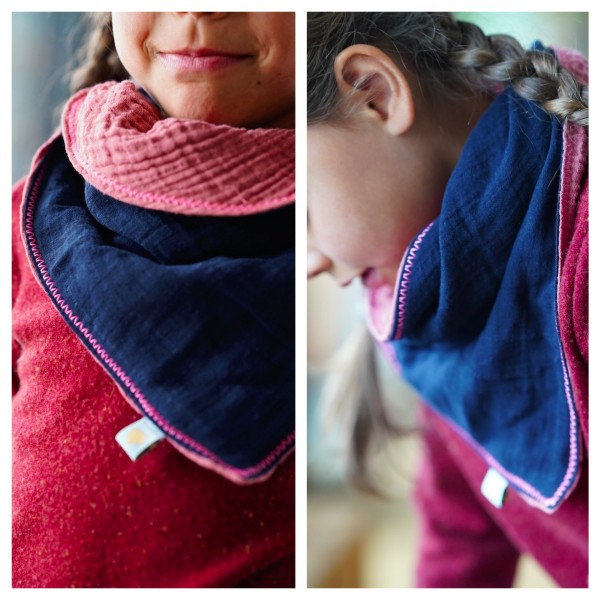 Dreieckstuch aus doppeltem Musselin, Navy/Staub Rosa