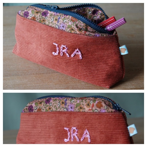 Stiftetasche Cord/Baumwolle, Staubrot/Blumen