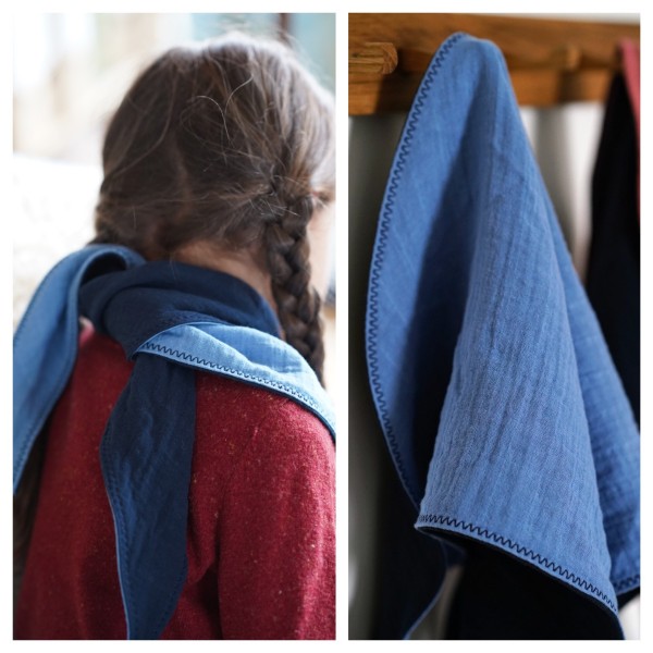 Dreieckstuch aus doppeltem Musselin, Navy/Staub Blau