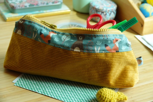 Stiftetasche Cord/Baumwolle, Gelb/Tiere