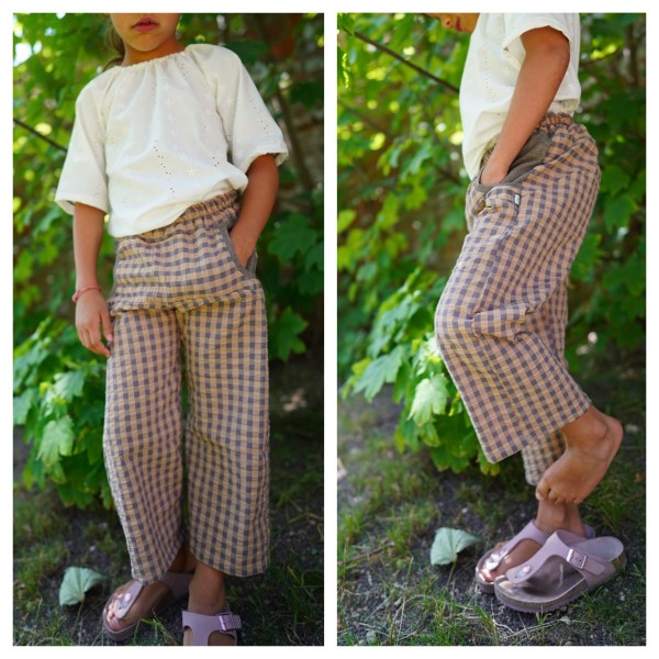 Culotte Seersucker, Braun/Grau kariert