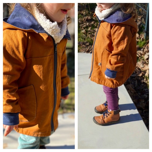 Jacke Leinen-Baumwolle/Feincord, Goldbraun/Indigoblau