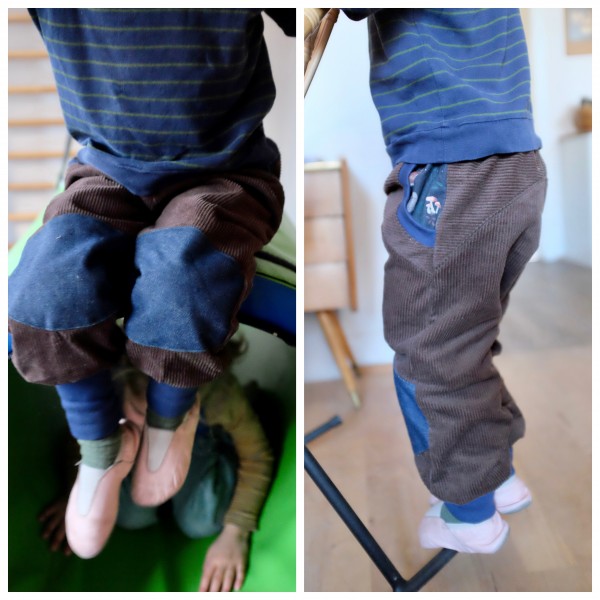 Pumphose Cord mit Jeansflicken, Braun/Waldtiere