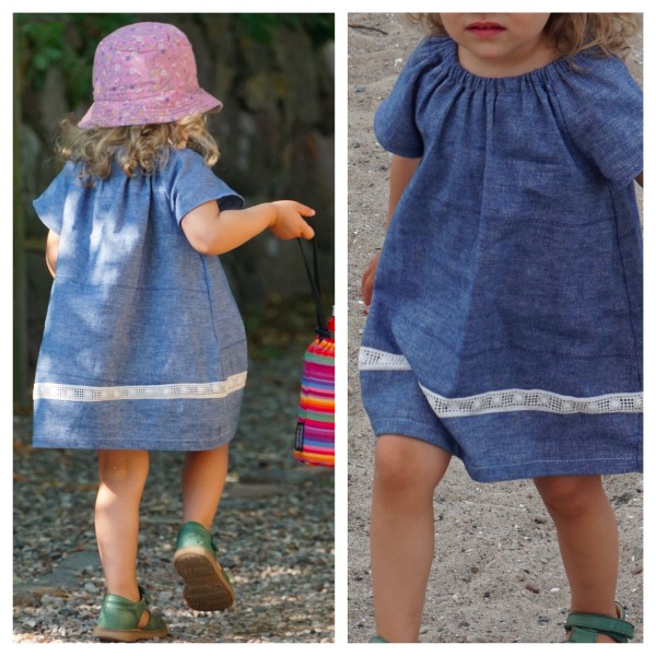 Kleid Baumwolle mit Spitze, Jeansblau