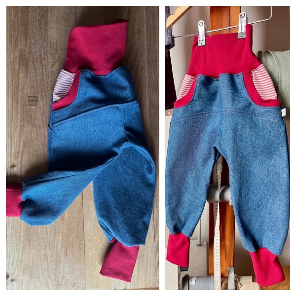 Pumphose Jeans, Blau/Rot