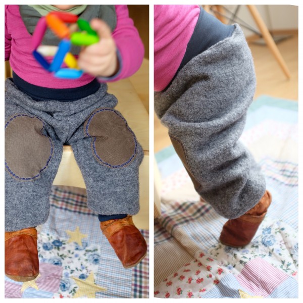 Gefütterte Walkhose mit Flicken, Grau