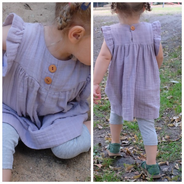 Kleid Bio-Musselin, Staublila / Curry / Altrosa /Staubblau