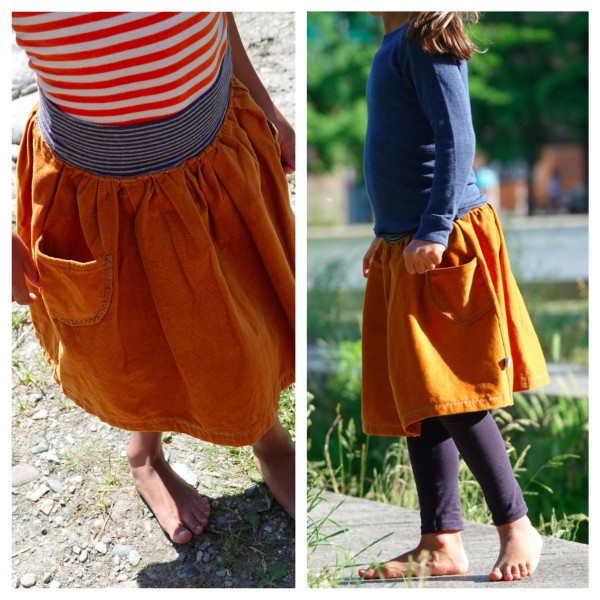 Rock mit Taschen Feincord, Orange