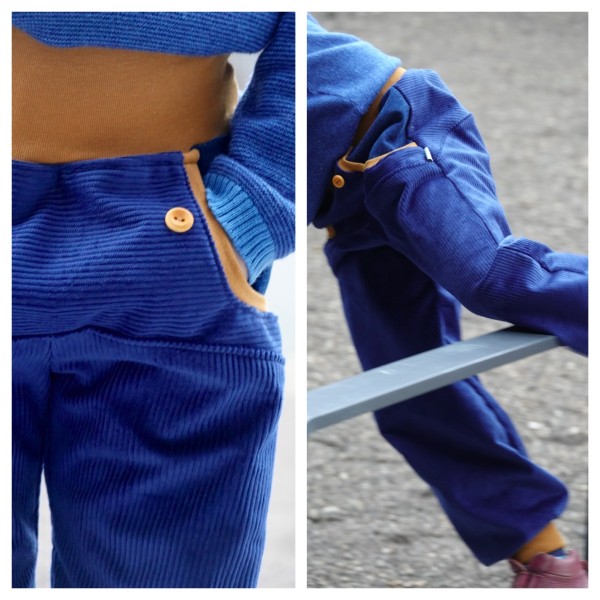 Pumphose Cord, Blau/Goldbraun