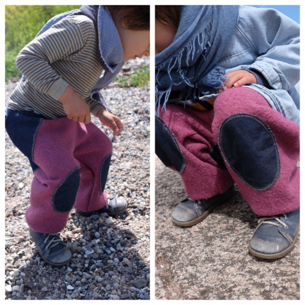Walkhose mit Flicken vorne & hinten, Beere/Jeans